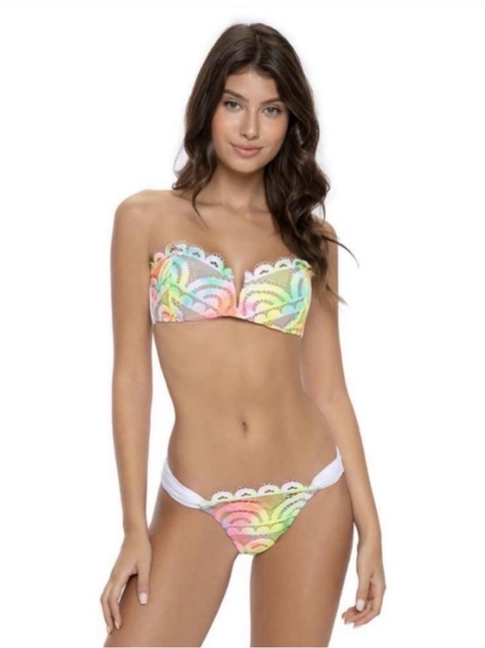 PilyQ PQ Swim Cali tie dye lace bandeau size D NWT